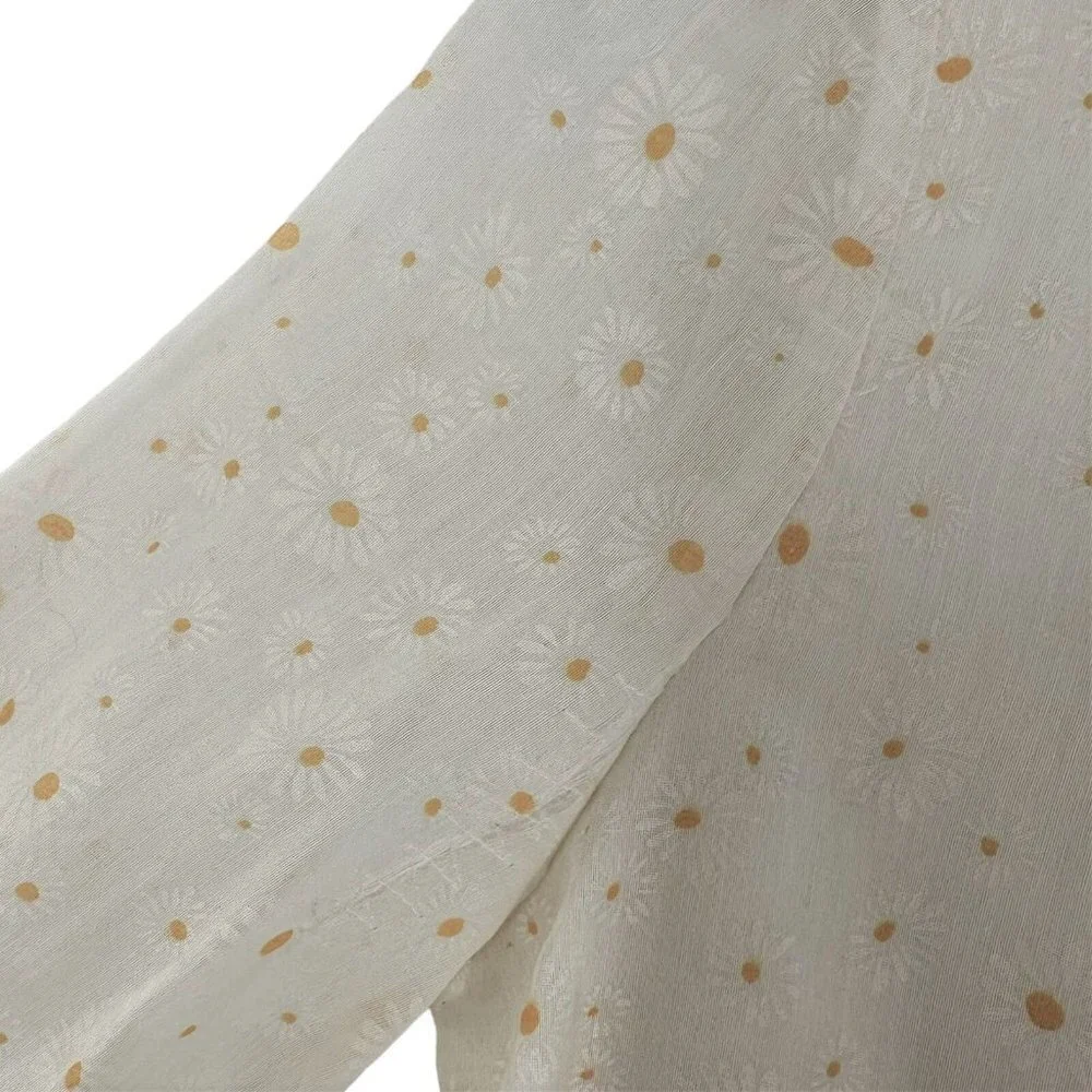 TORY BURCH White Daisy Print Cotton Pleated Sleeve Shirt Size 0